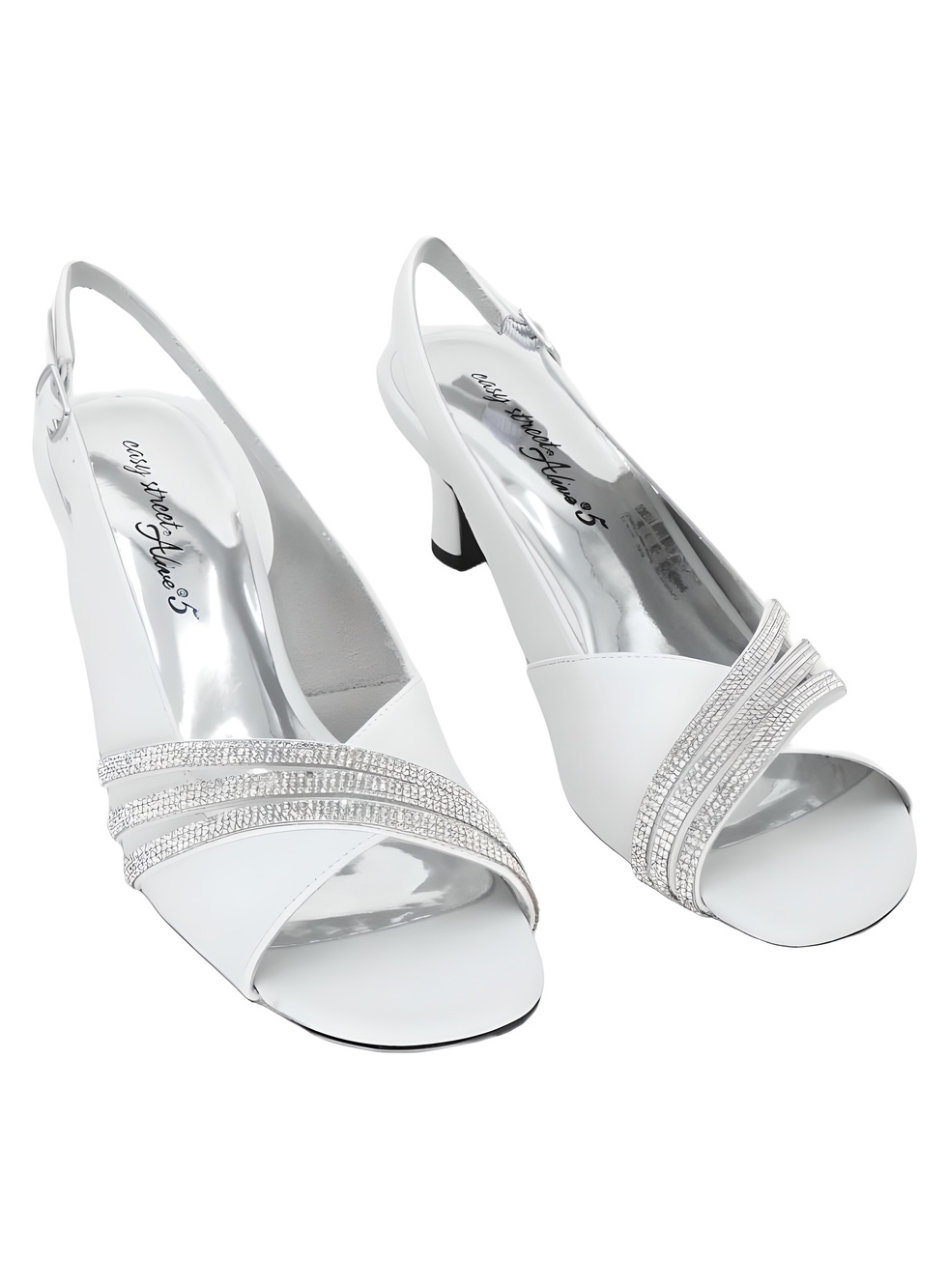 Easy Street Teton 2" Heel Rhinestone Slingback Dress Sandals White Size 9M
